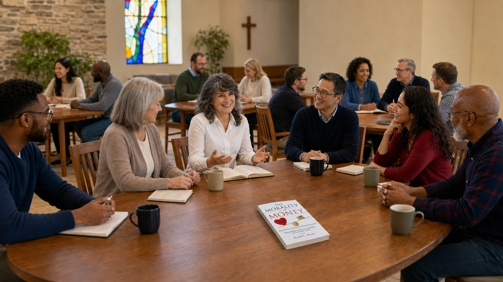 Renée E. Bryan discussing The Morality of Money with a diverse group of church and community leaders