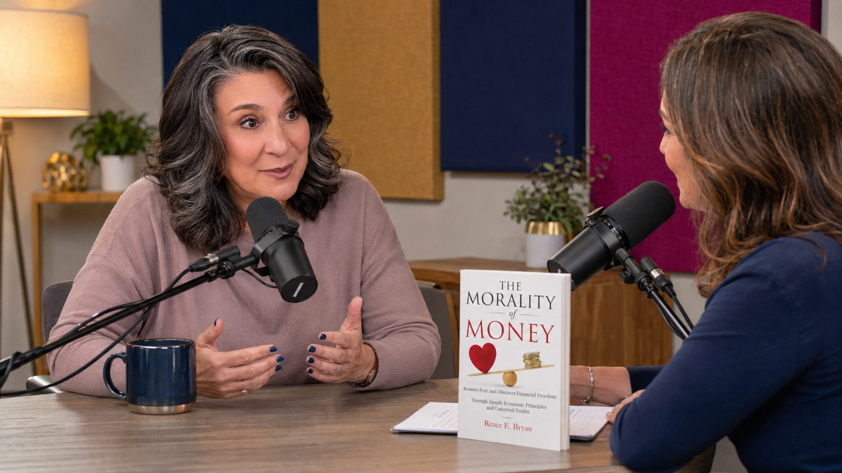 Renée E. Bryan discussing money, faith and reinvention during a podcast interview