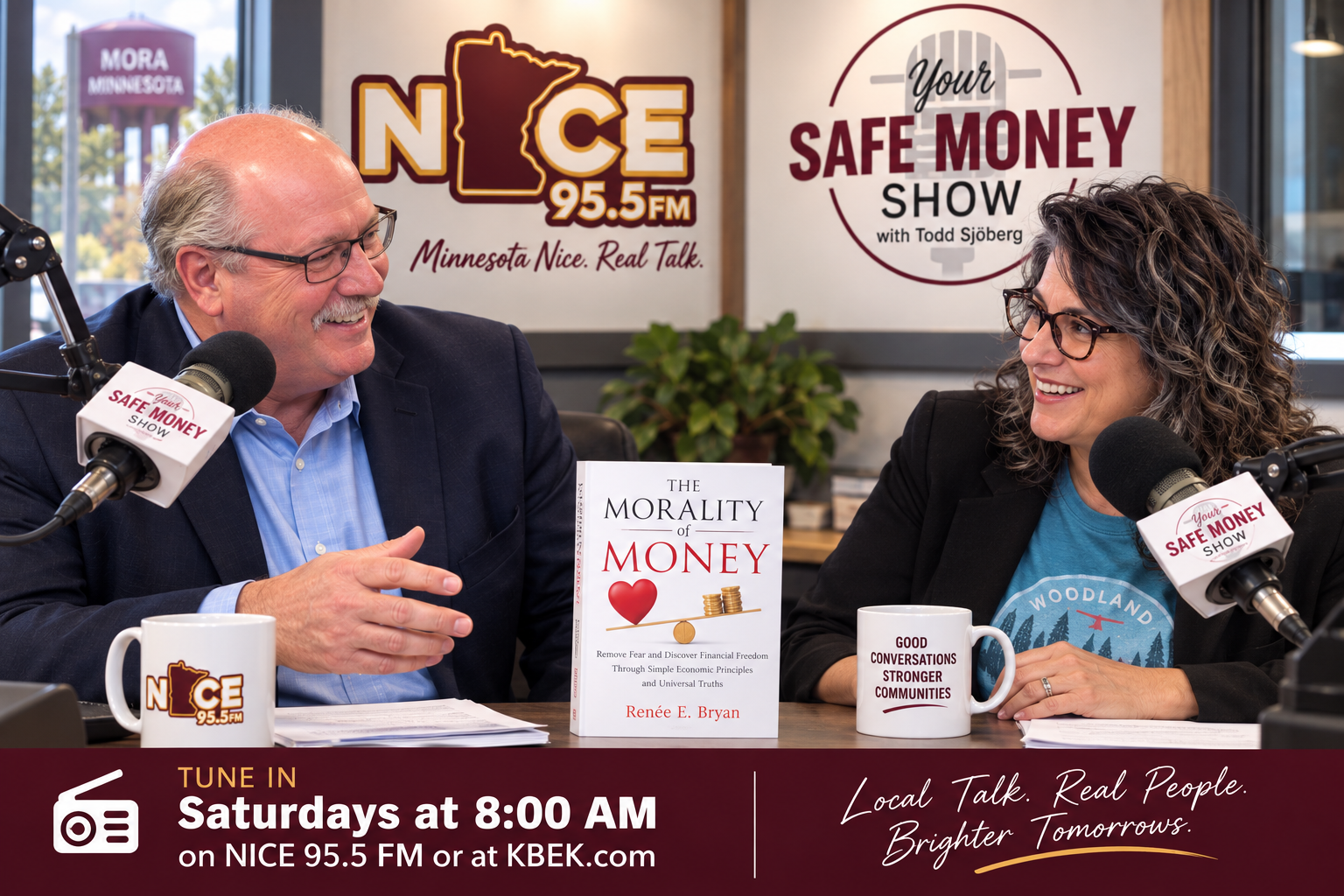Renée E. Bryan and Todd Sjöberg discussing The Morality of Money in the Your Safe Money Show studio.